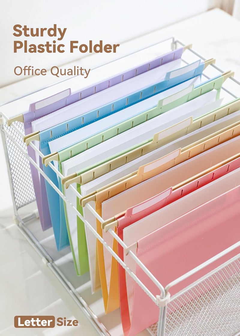 SortRax Plastic Hanging File Folders, Letter Size, 12 Pack Pastel Hanging Folders, with Insertable 1/5-Cut Tabs for Filing Cabinets - Image 2